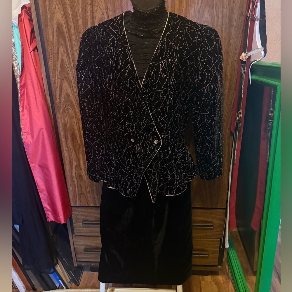 Vintage black velvet David Rose with glittery details and skirt